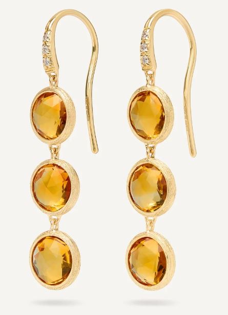 18ct Yellow Gold Marco Bicego Jaipur 3 Yellow Quartz Drop Earrings with Diamond Hook Fittings MB OB1965-AB_QG01_Y_02
