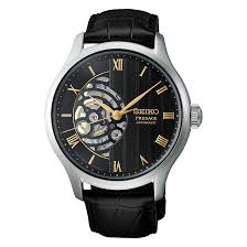 Gents Seiko Presage 41.8mm Automatic Japanese Garden Twilight Steel Case Black Dial Black Leather Strap HCB008J1