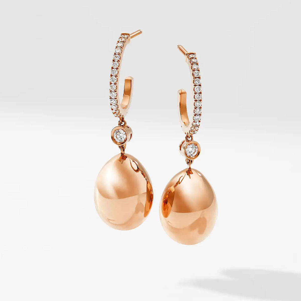 Fabergé Essence Rose Gold Diamond Set Egg Drop Earrings