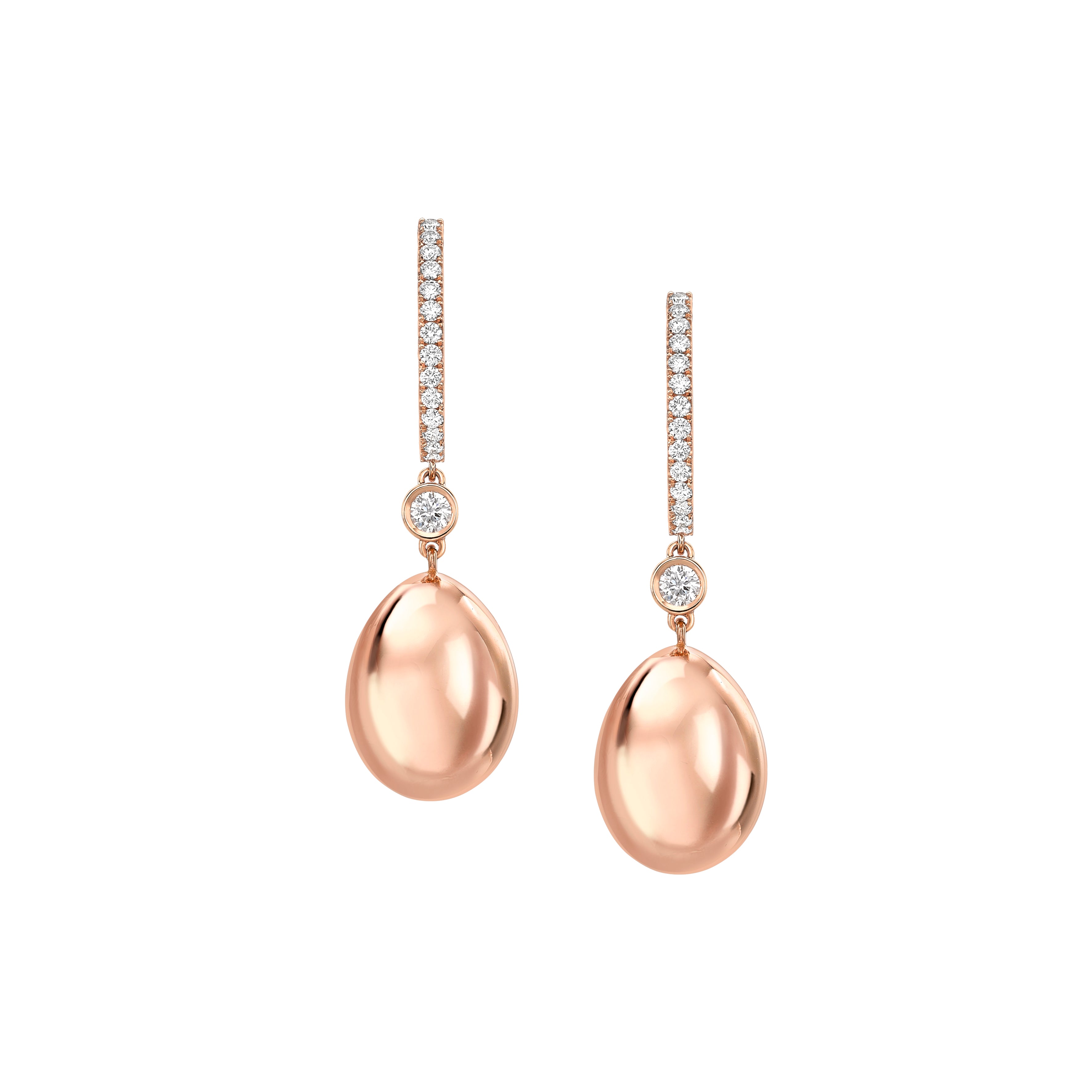 Faberge 18ct Rose Gold Essence Diamond Set Egg Drop Earrings