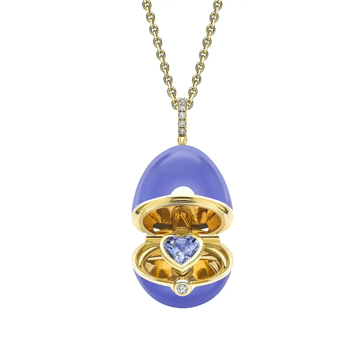 Fabergé Essence Yellow Gold, Diamond &amp; Blue Sapphire Heart Surprise Locket with Lavender Lacquer