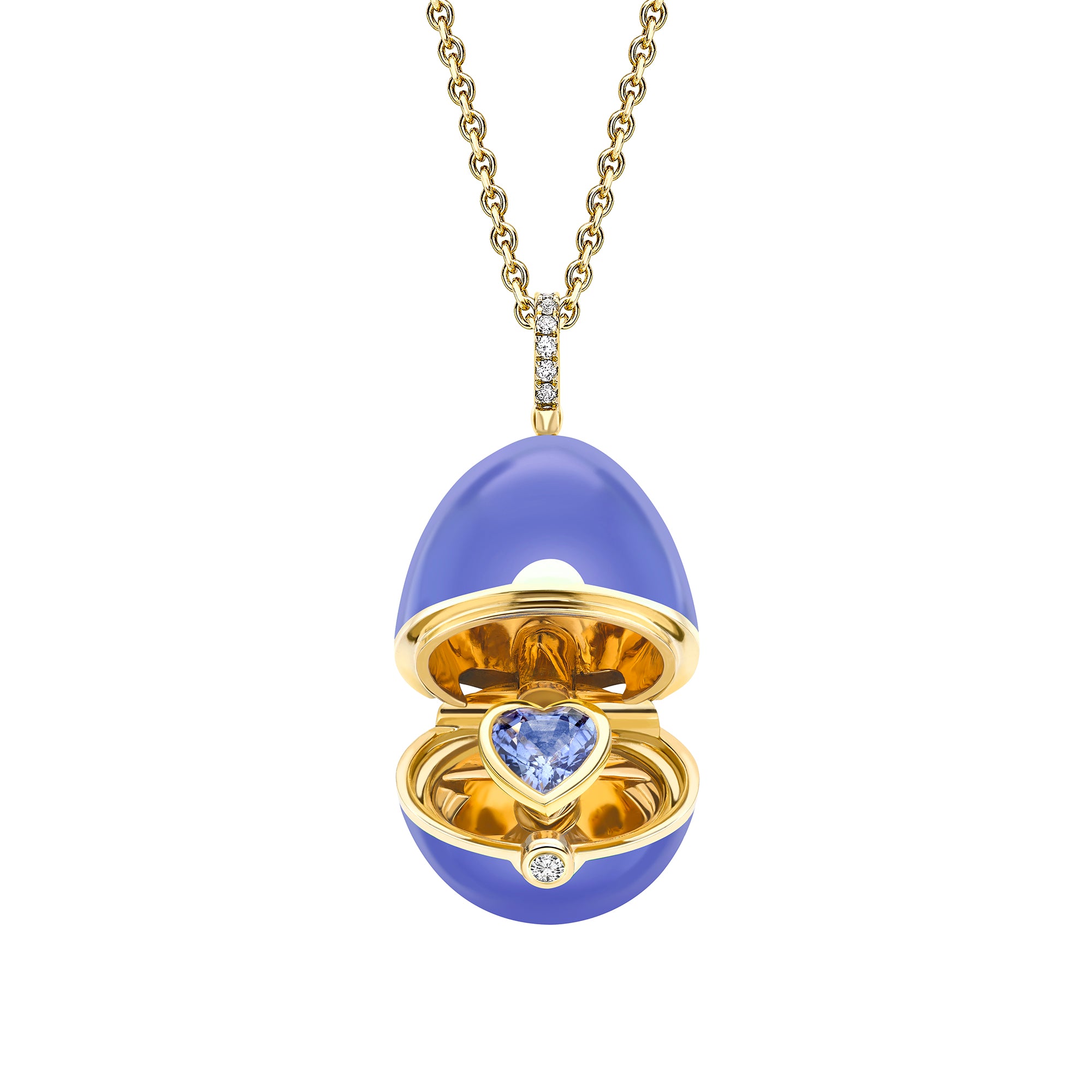 Faberge 18ct Yellow Gold Essence Diamond and Blue Celyon Sapphire Heart