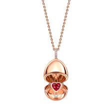 Faberge 18ct Rose Gold Essence Ruby Heart Surprise Egg Pendant on Rose Gold 50cmTrace Link Chain