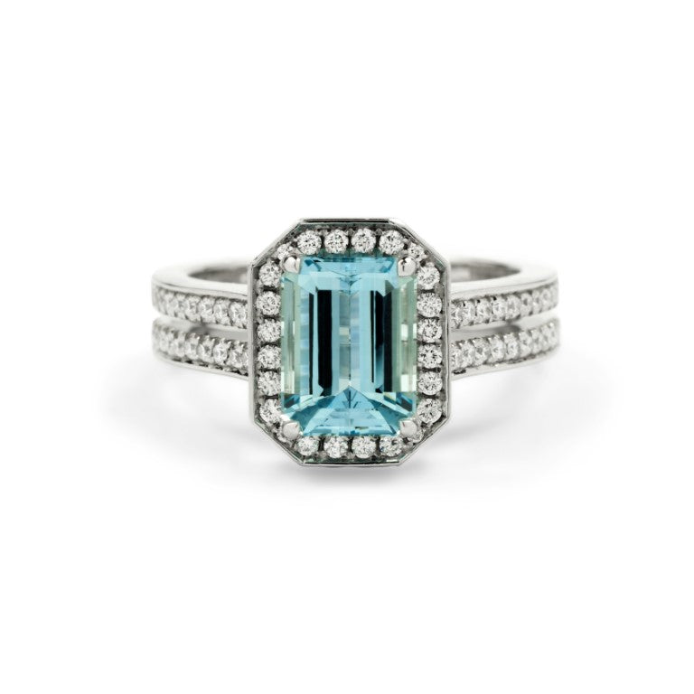 18ct White Gold Aqua & Diamond Cosmopolitan Ring