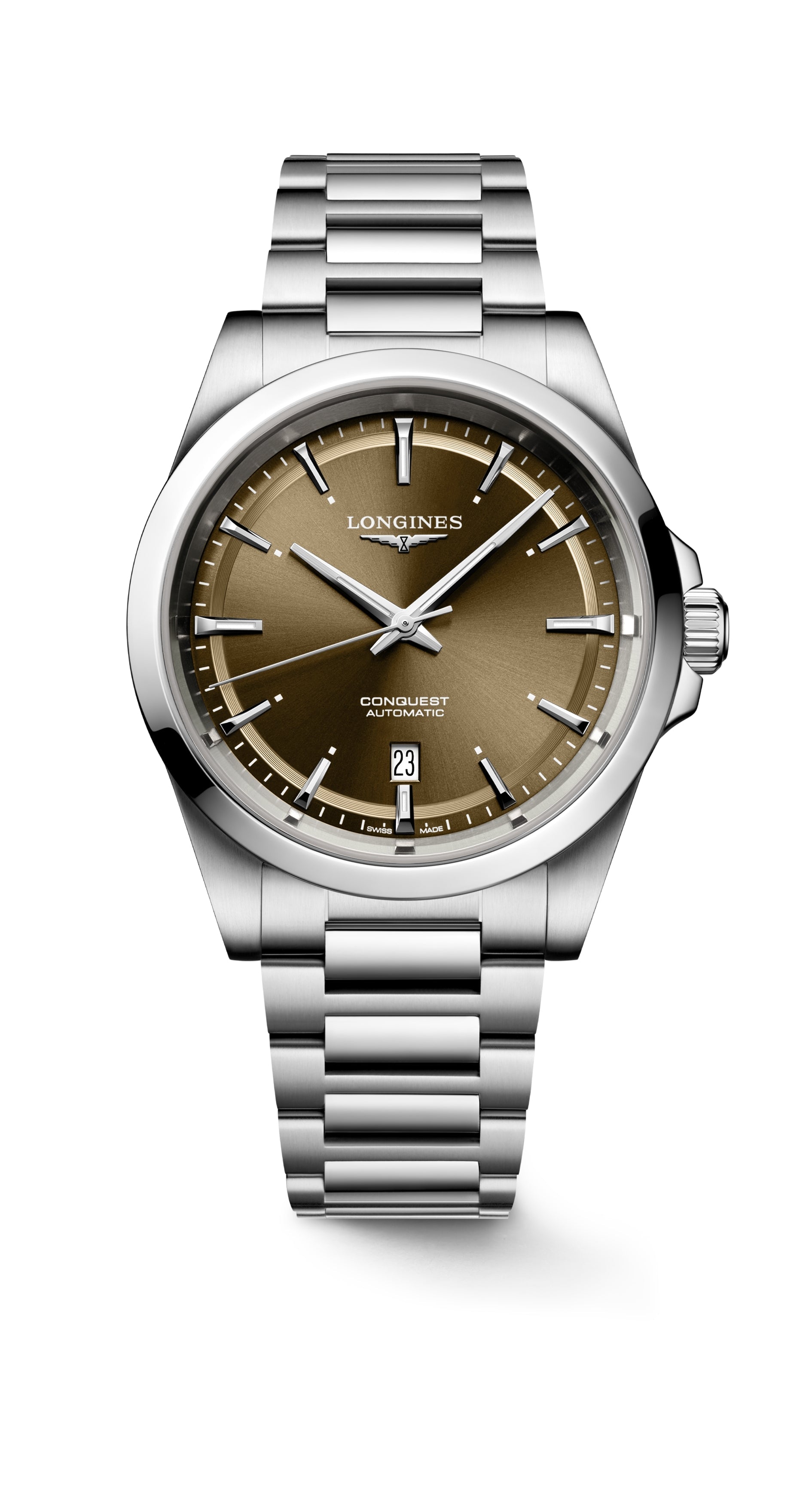 Gents Longines Conquest Auto 41mm Steel Sunburst Brown Dial with Date