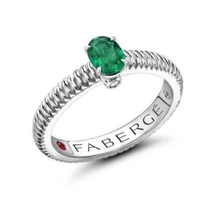 Faberge Colours of Love 18ct WG Emerald Fluted Ring FAB 845RG3167/4