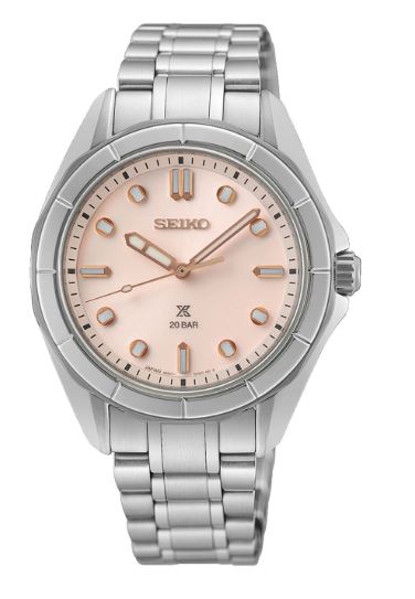 Ladies Seiko Prospex 34mm Quartz Steel Pink Dial - SUR597J1