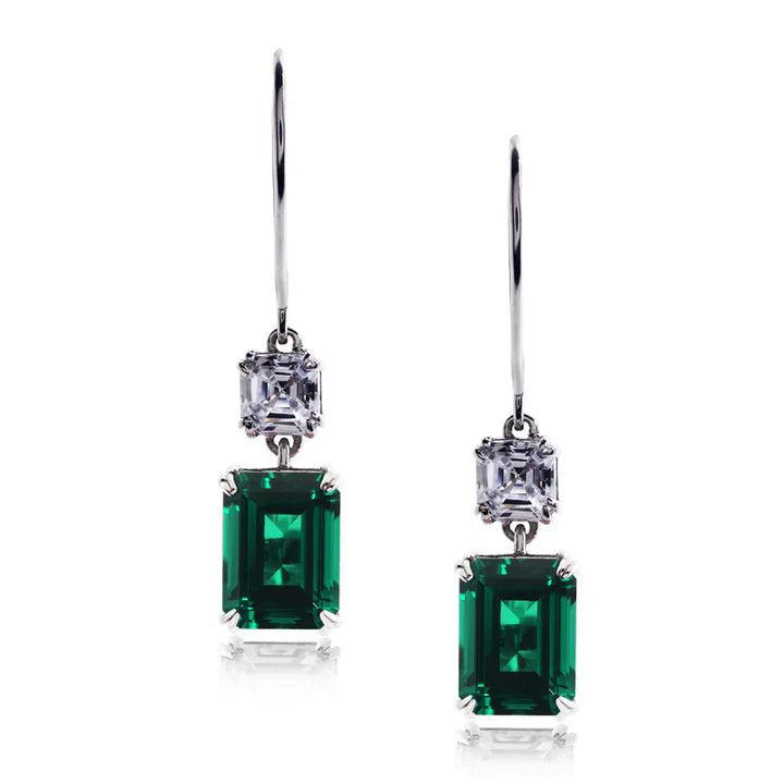 Carat London Shannon Green Emerald Euro Back Earrings White Gold Plated CE925W-SHAN-GR