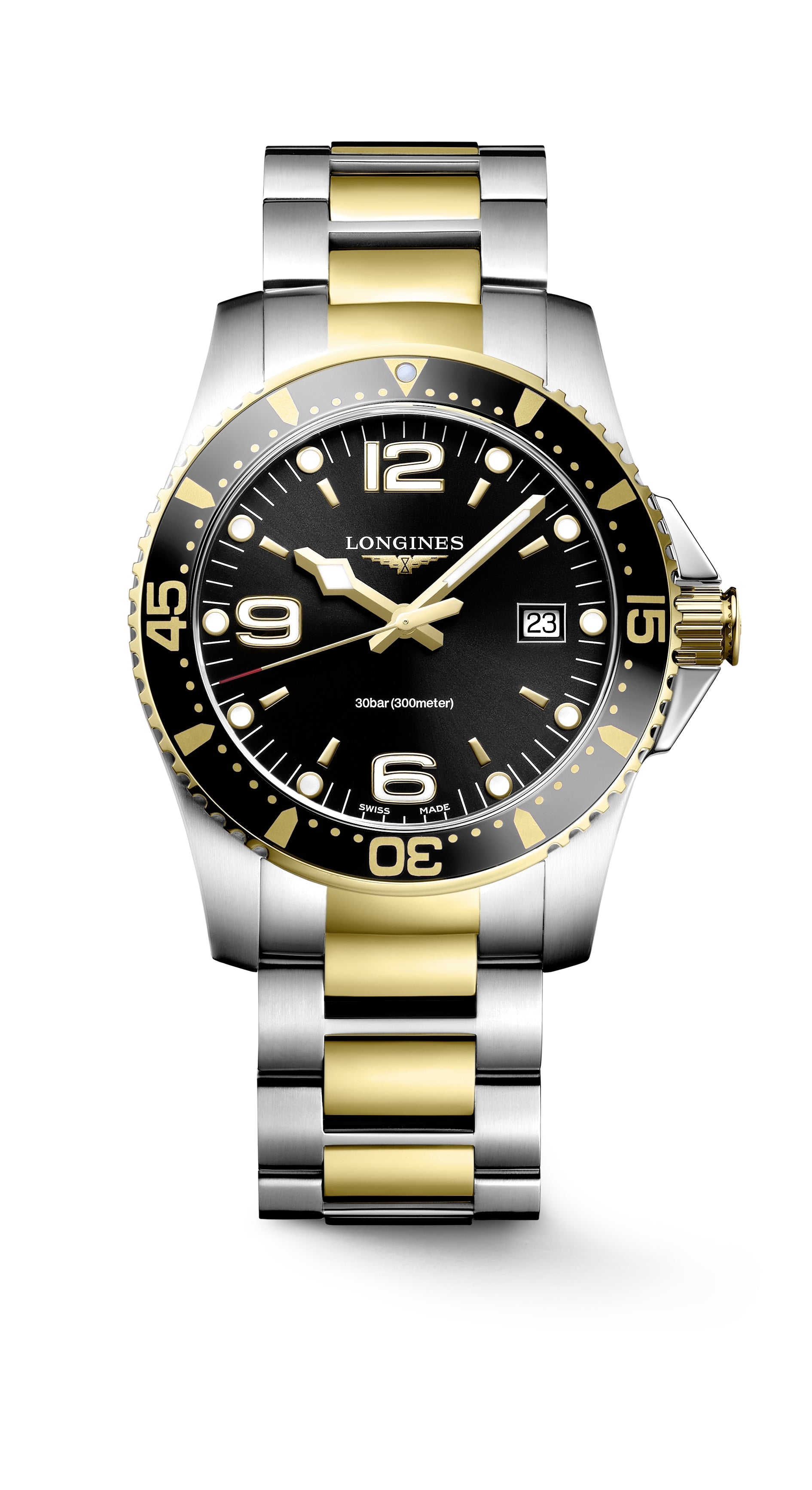 Gents Longines Hydroconquest 41mm Qtz Stl/YG PVD Bracelet Black Dial