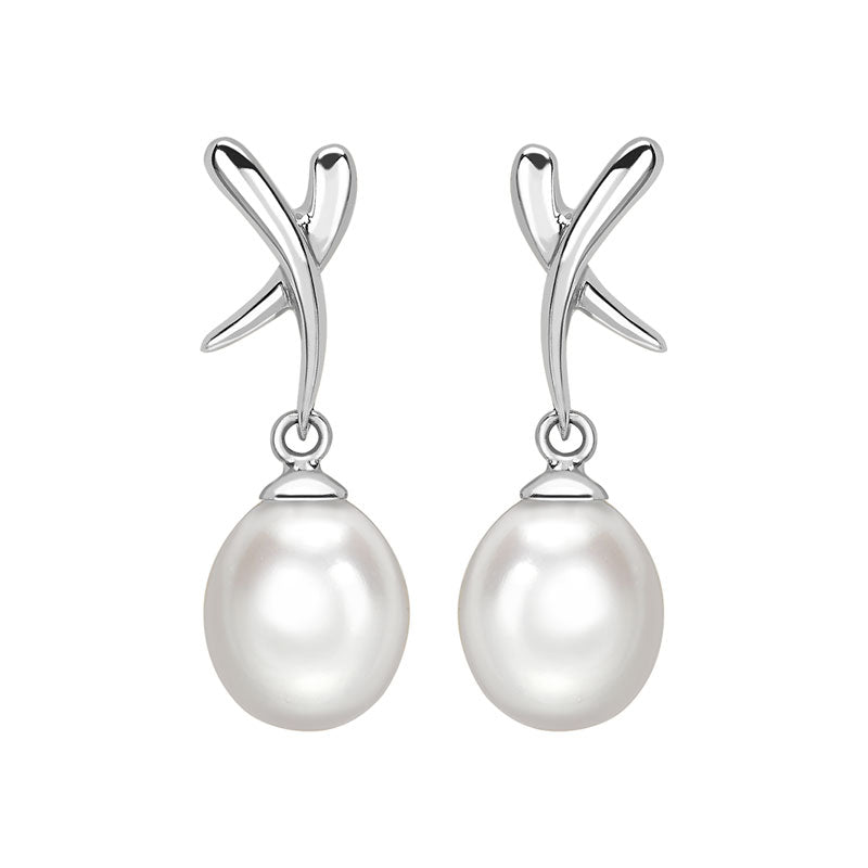 14ct White Gold White Pearl Drop Earrings