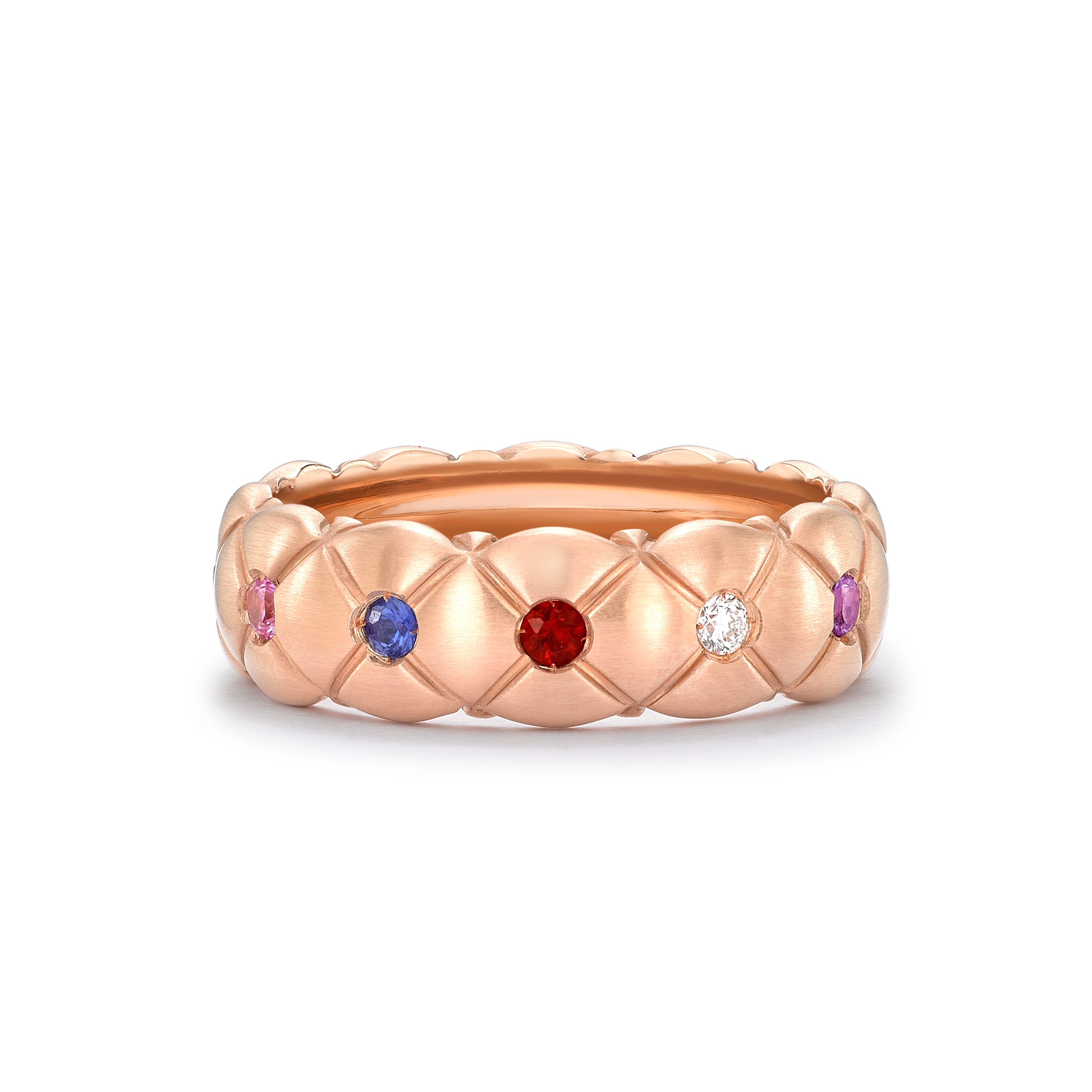 Faberge 18ct Gold Treillage Brushed Multicoloured Gemstone Set Ring