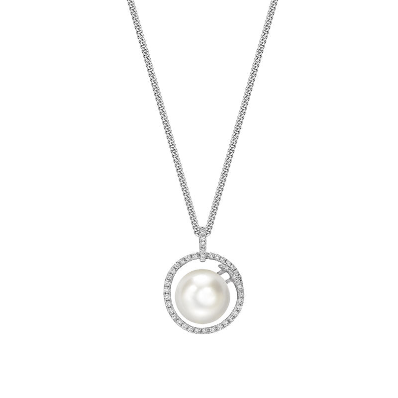 18ct White Gold Sea Pearl And Diamond Pendant On Chain