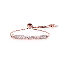 Silver Rose Gold Plated Carat CZ Curved Eltra Bracelet 22595-2