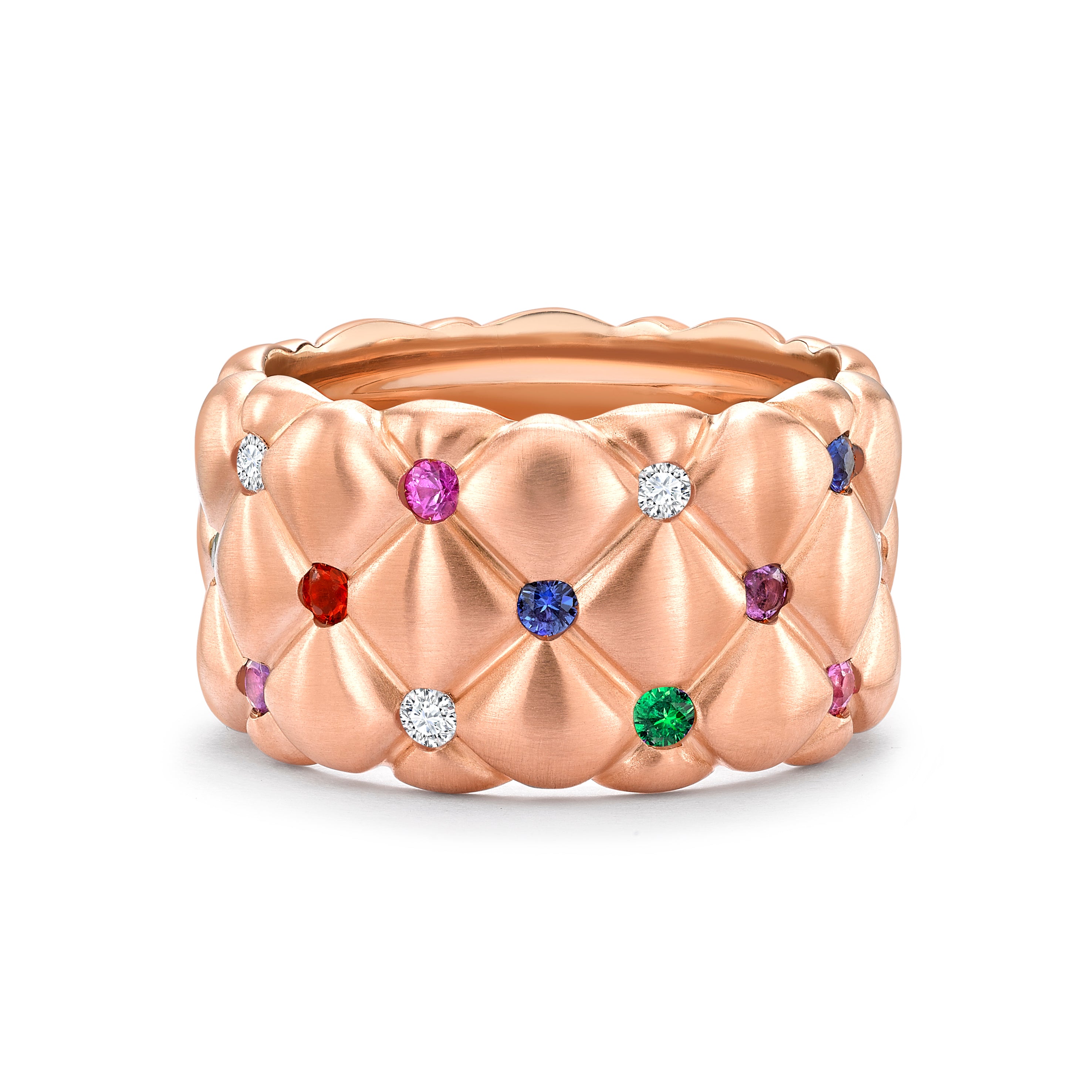 Faberge 18ct RG Treillage Brushed Multicoloured Gemstone Set Grande Ring