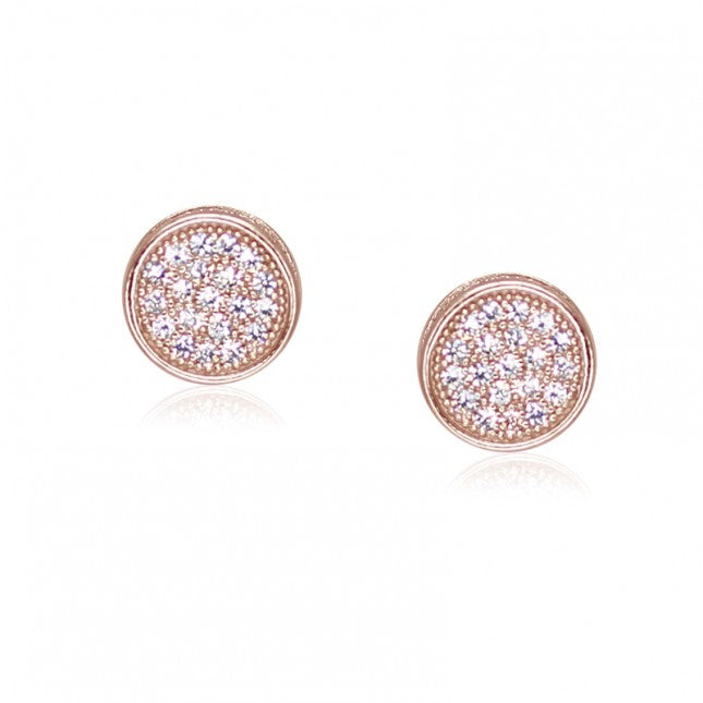 Carat London Silver Rose Gold Plated Gala Pave Stud Earrings
