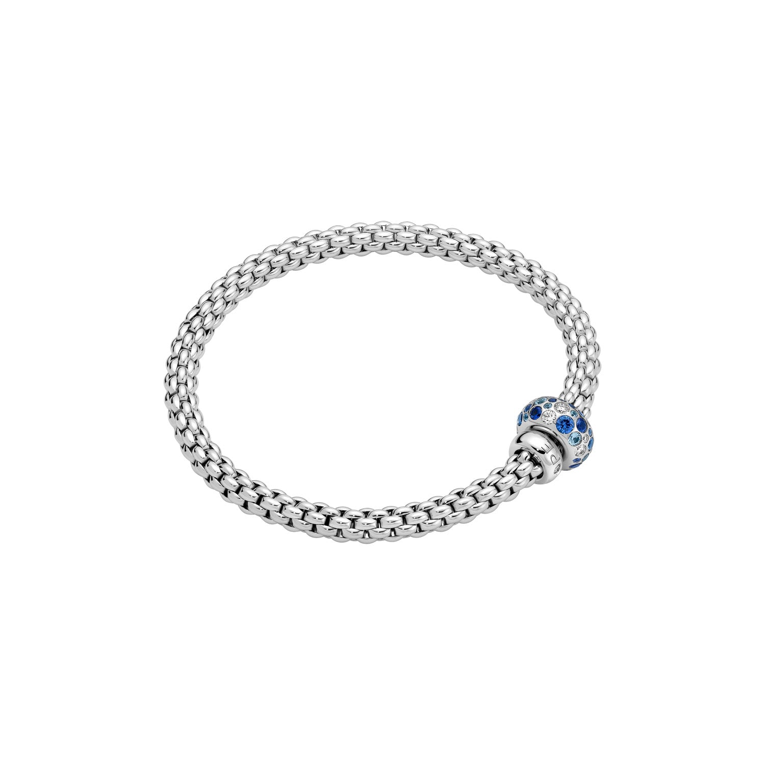 18ct White Gold Fope Solo Bracelet Sapphire Roundel 0.28ct Medium