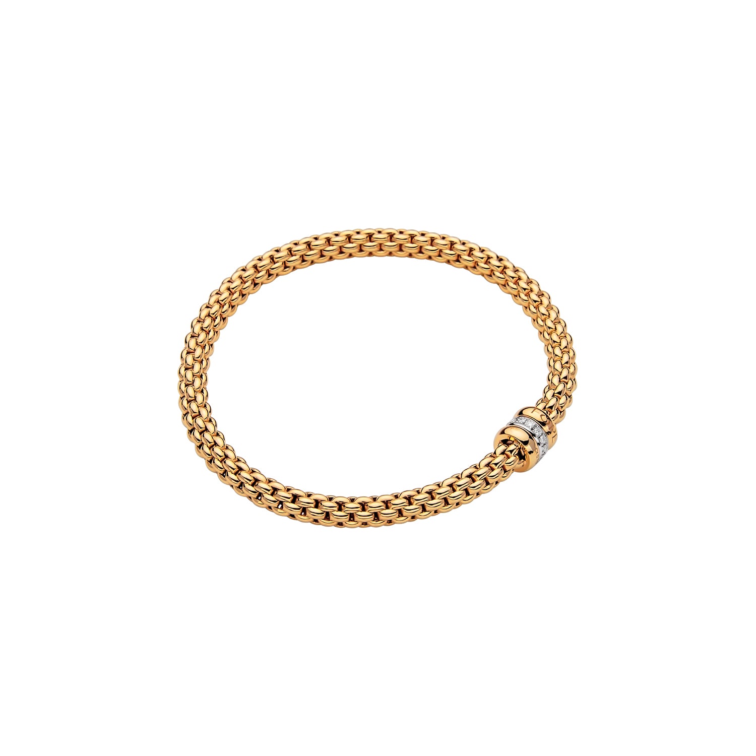 18ct Yellow Gold Fope Solo Bracelet Diamond Rondel 0.10ct Medium