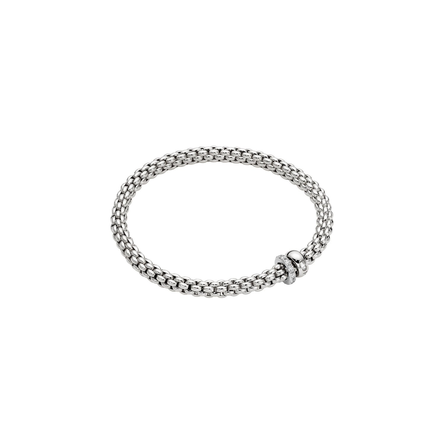 18ct White Gold Fope Solo Bracelet Diamond Pave Rondel 0.29ct Medium
