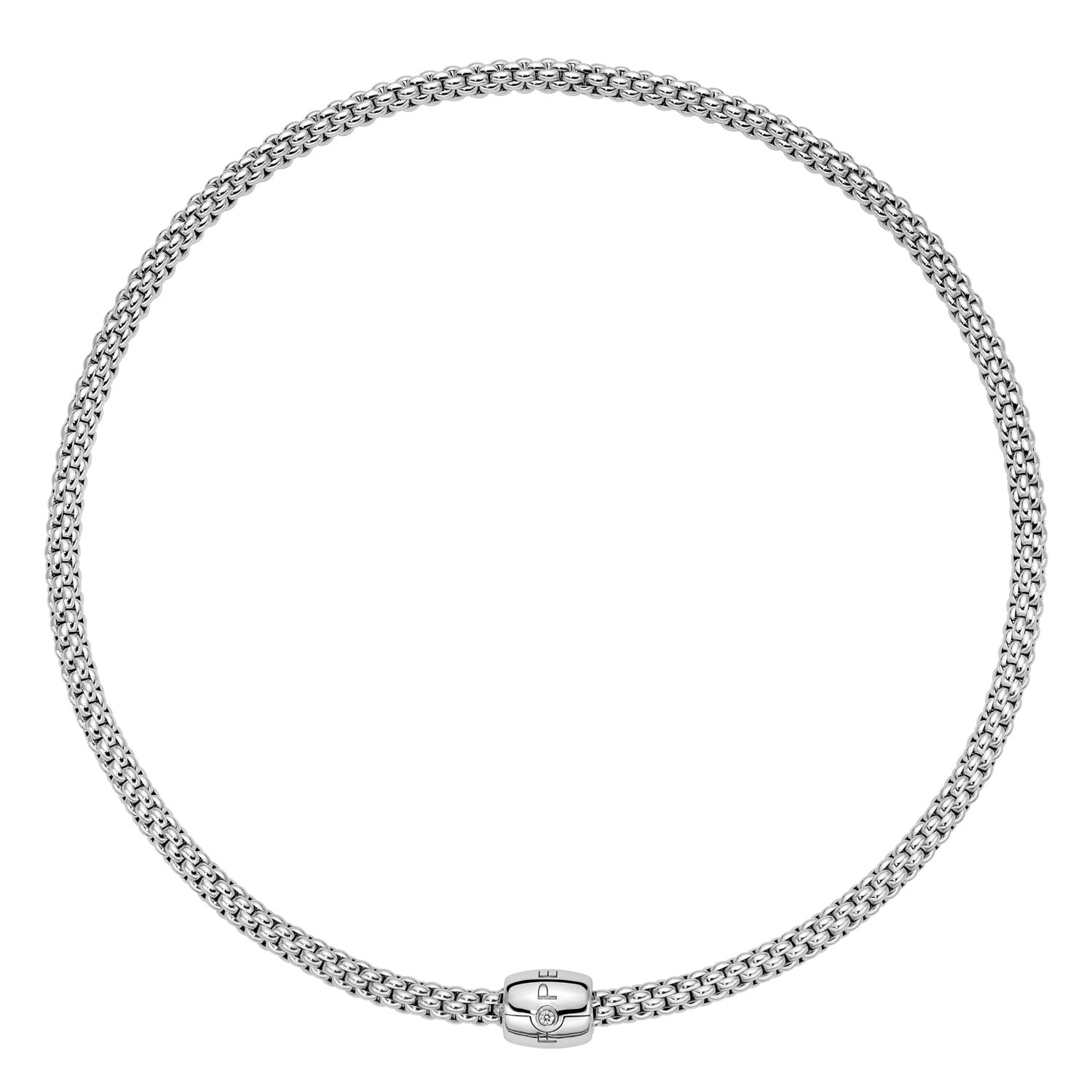 18ct White Gold Fope Solo Single Diamond Set Necklet 0.03ct 43cm