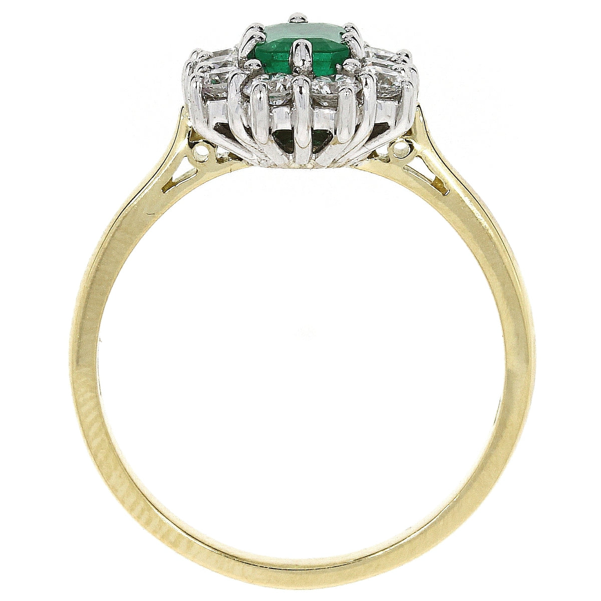 18ct Yellow gold and White Gold Claw set Emerald cut Emerald and Diamond ring