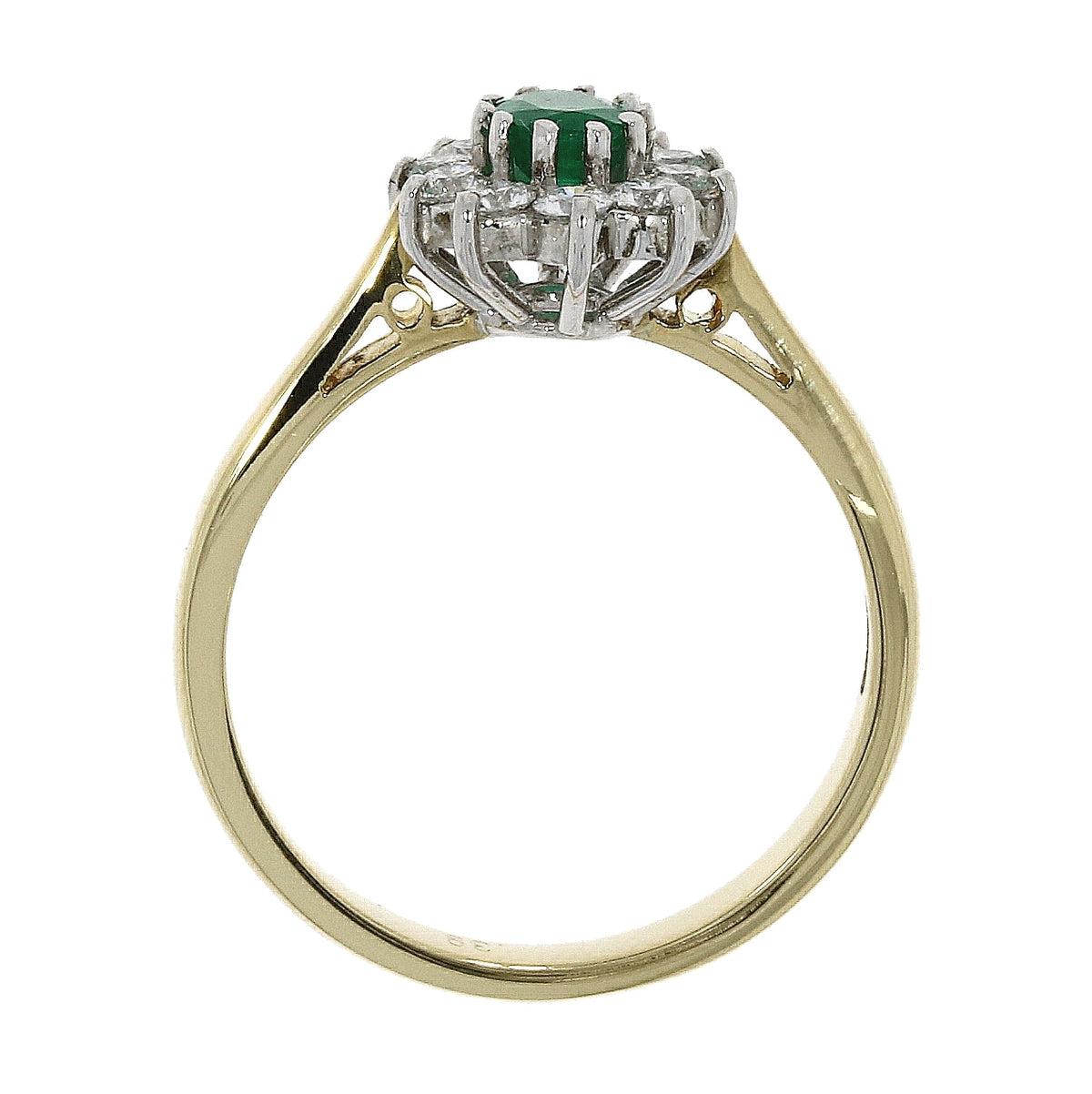 18ct Yellow gold and White Gold Claw set Emerald  and Diamond ring
