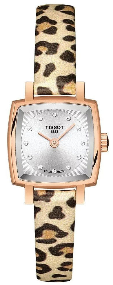Ladies Tissot T Lady Lovely Rose Gold PVD Case Square Silver Dial Synthetic Animal Print Strap