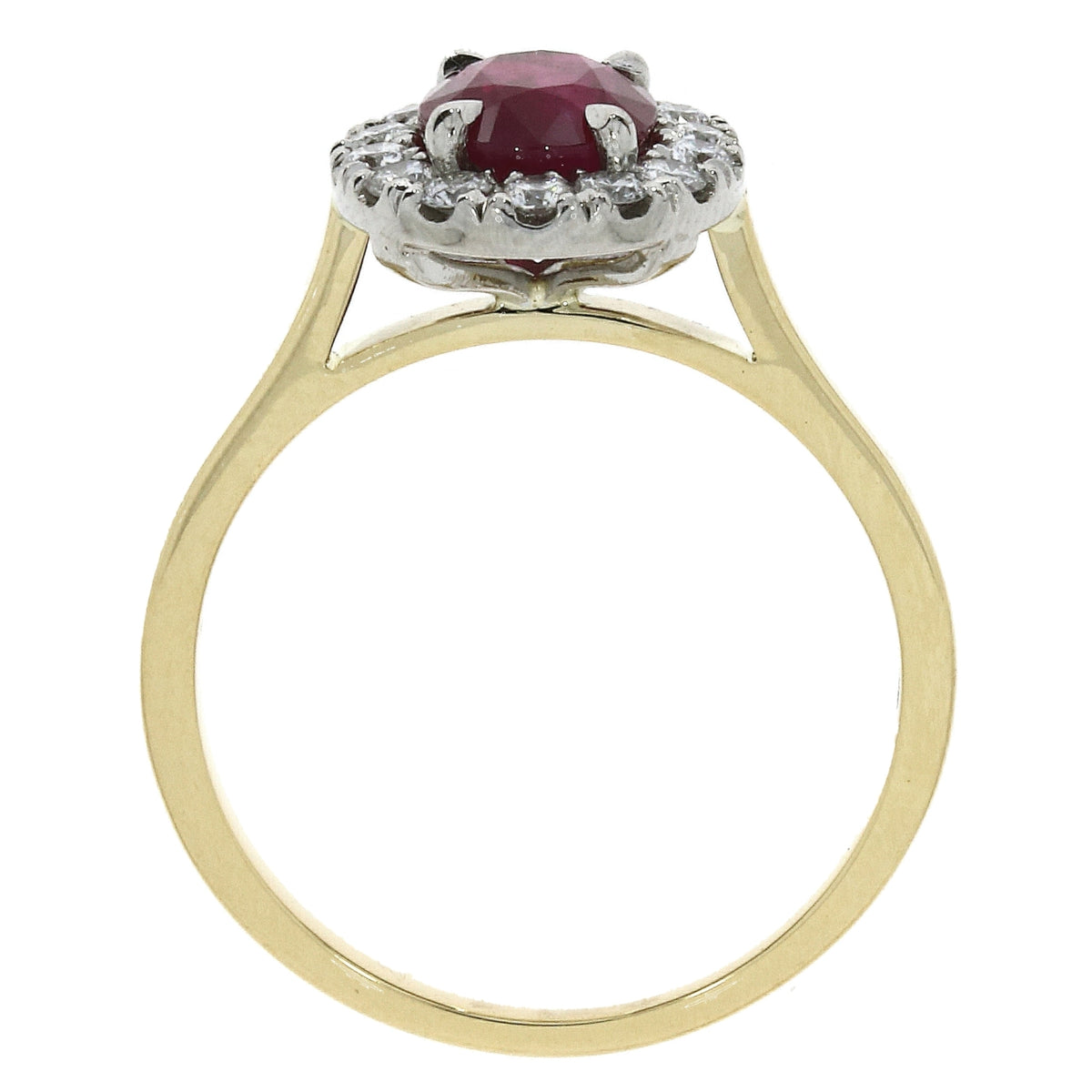 18ct Yellow Gold and Platinum Oval Ruby and Diamond Cluster Ring