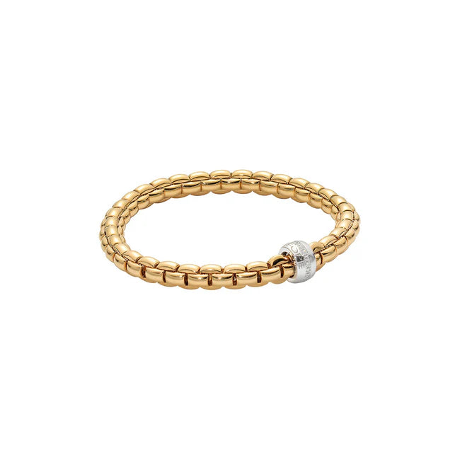 Fope Yellow Gold Eka Bracelet with WG Diamond Rondel 0.18ct