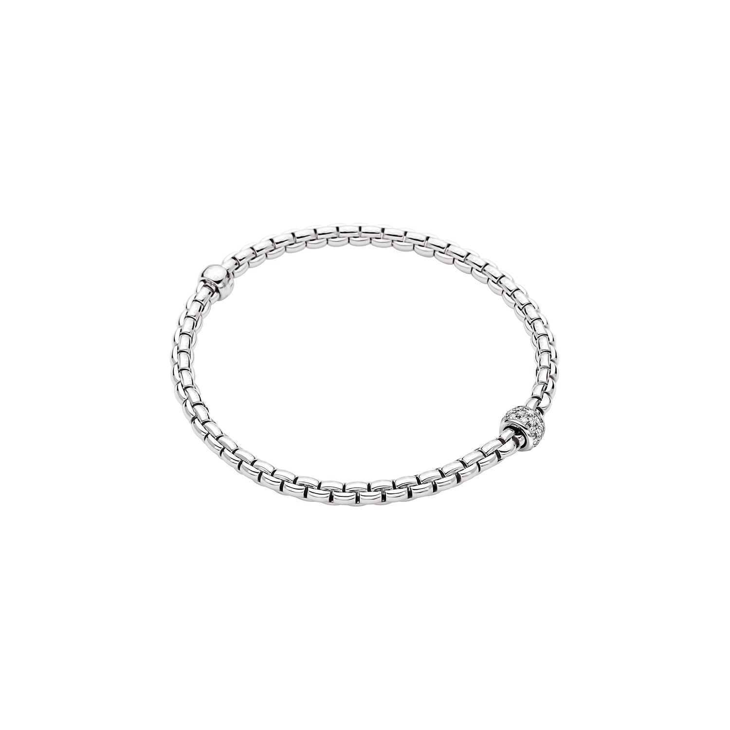 18ct White Gold Fope Eka Bracelet WG Diamond Pave Roundel 0.19ct Medium