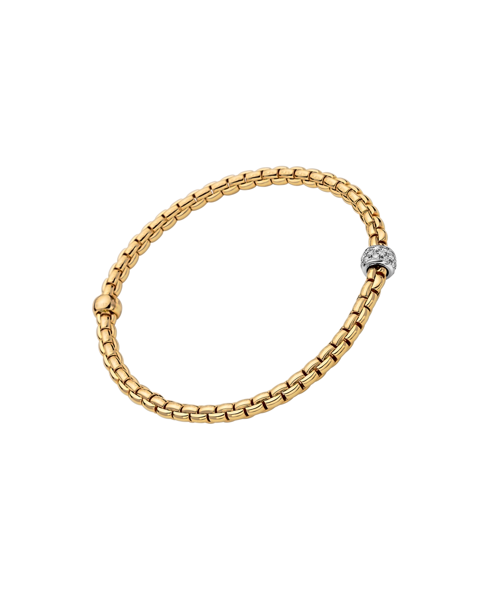 18ct Yellow Gold Fope Eka Bracelet Diamond Pave Roundel 0.19ct Medium