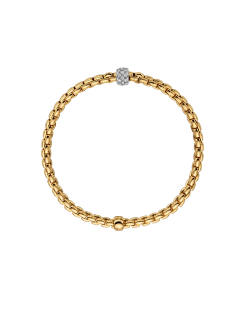 18ct Yellow Gold Fope Eka Bracelet Diamond Pave Roundel 0.19ct Medium