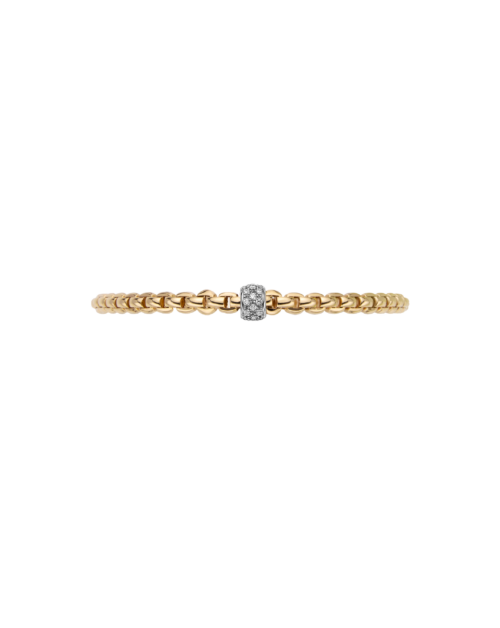 18ct Yellow Gold Fope Eka Bracelet Diamond Pave Roundel 0.19ct Medium