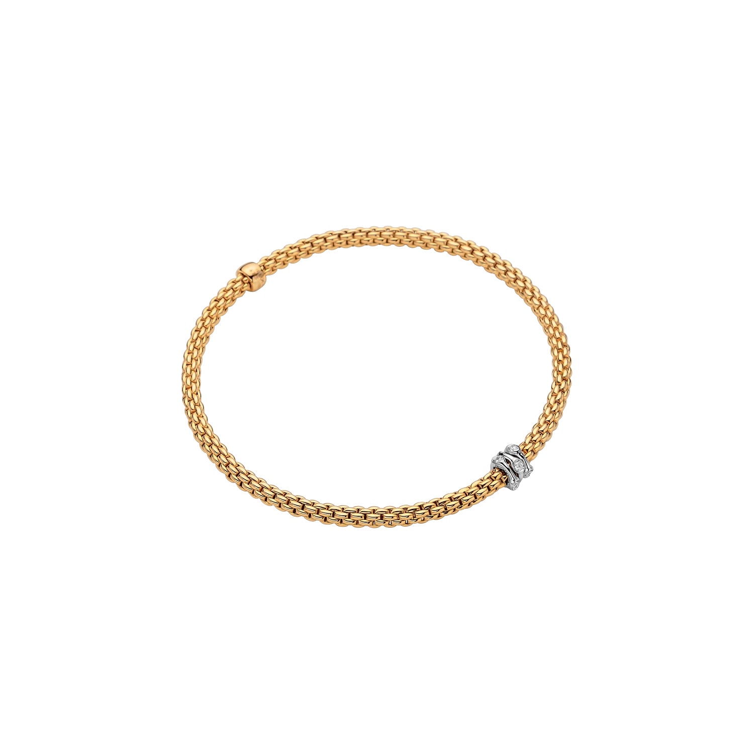 18ct Yellow Gold Fope Prima Bracelet Diamond Roundel 0.12ct Medium