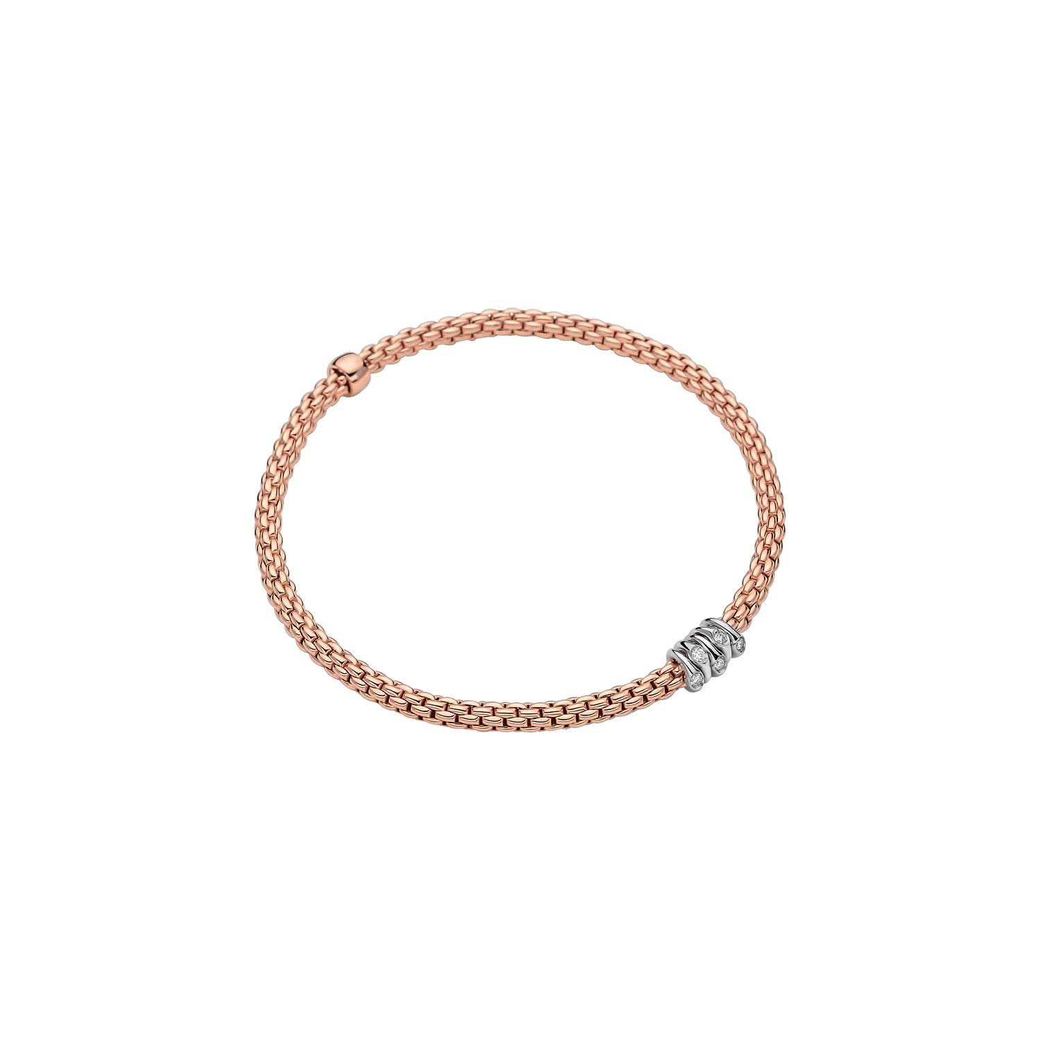 18ct Rose Gold Fope Prima Bracelet Diamond Roundels 0.07ct Medium