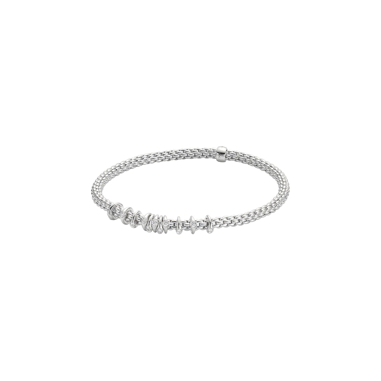 18ct White Gold Fope Prima Bracelet with Diamond Roundels Medium 0.15ct