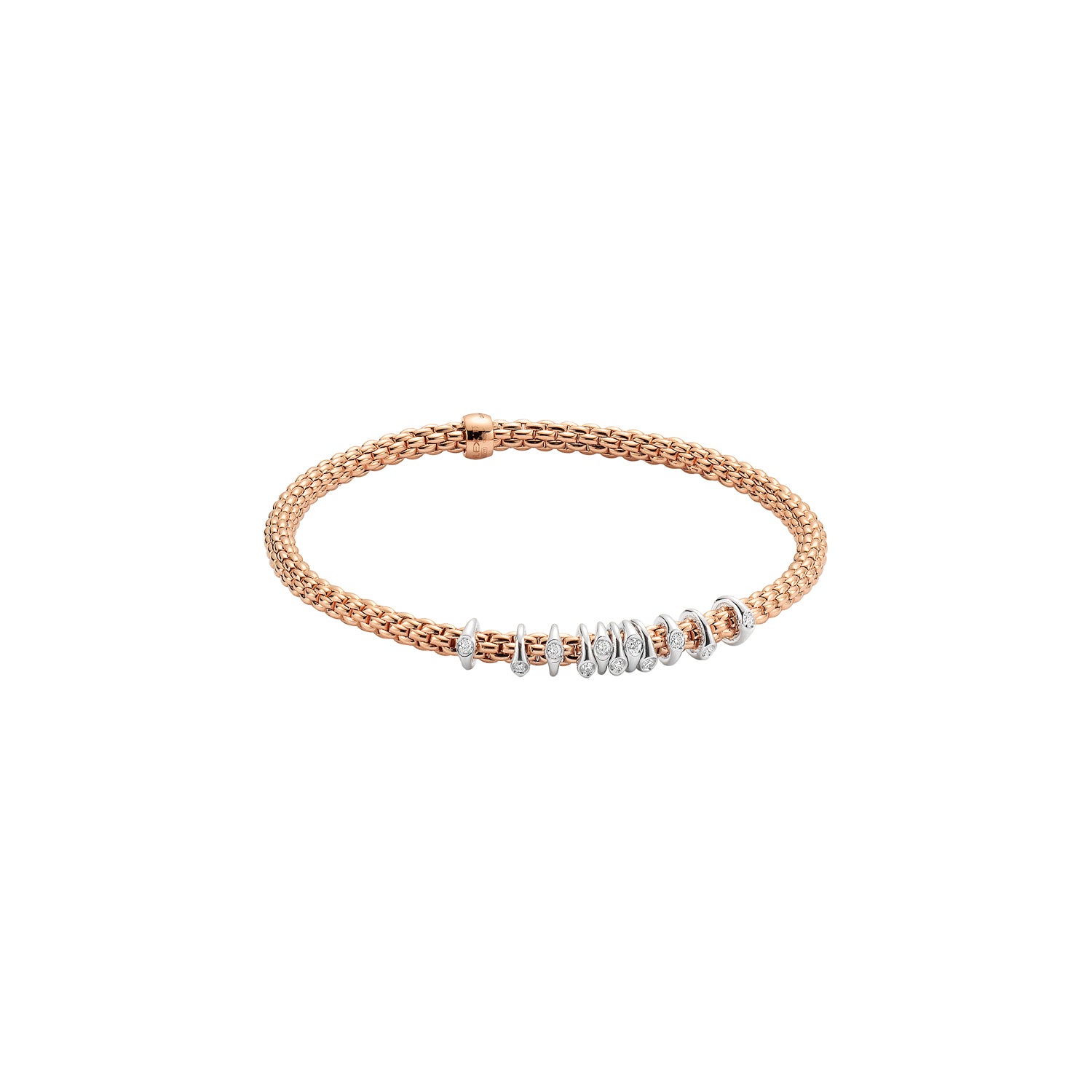 18ct RW Gold Fope Prima Bracelet Diamond Roundels 0.15ct