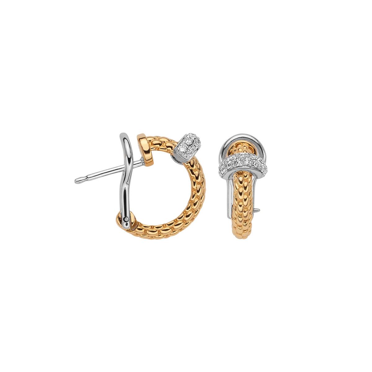 18ct Yellow and White Gold Fope Prima Diamond Hoop Earrings 0.18ct
