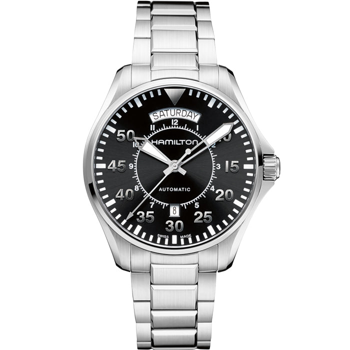 Gents Hamilton 42mm Khaki Aviation Pilot Day Date Auto Steel Black Dial