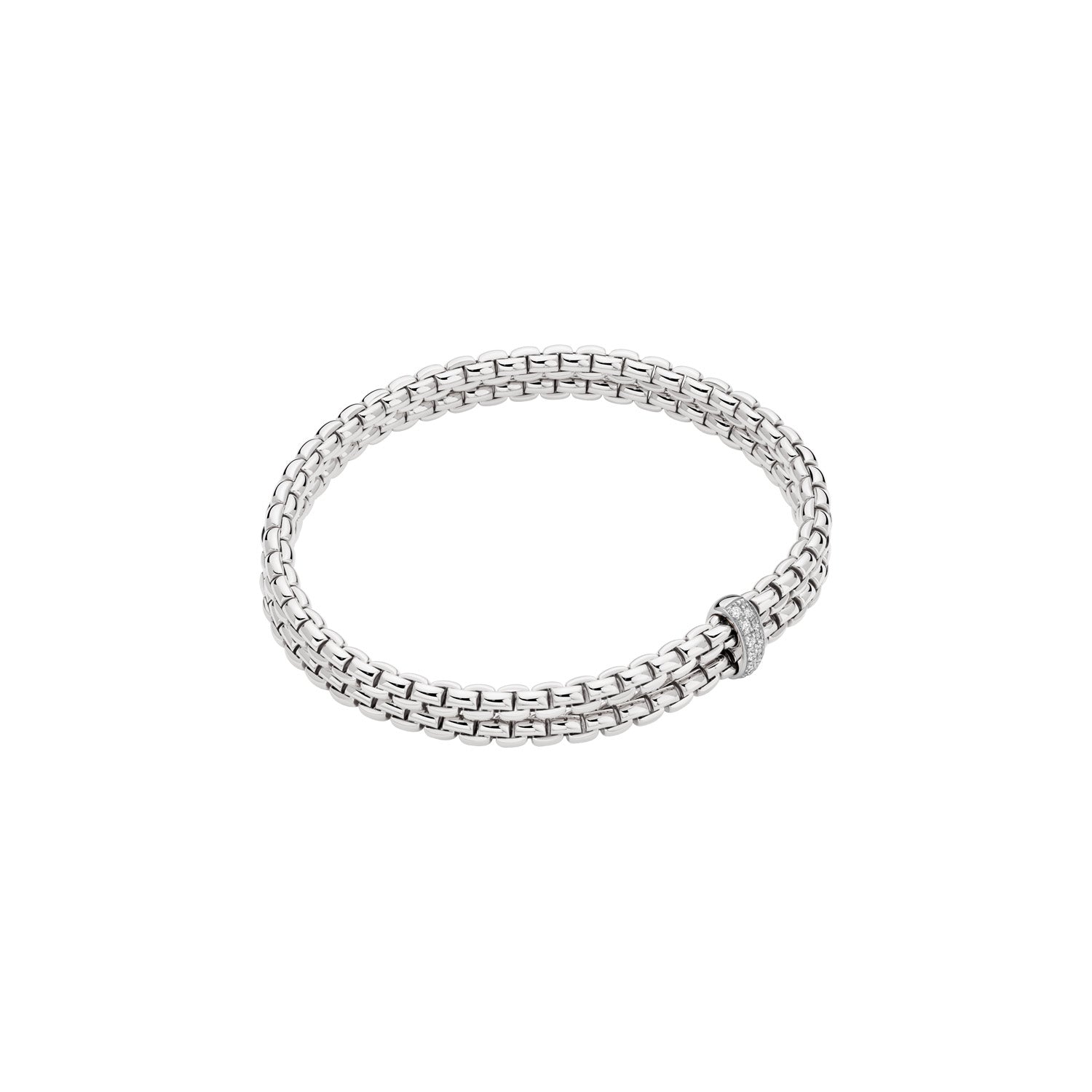 18ct White Gold Fope Eka 2 Row Bracelet Diamond Roundels 0.10ct