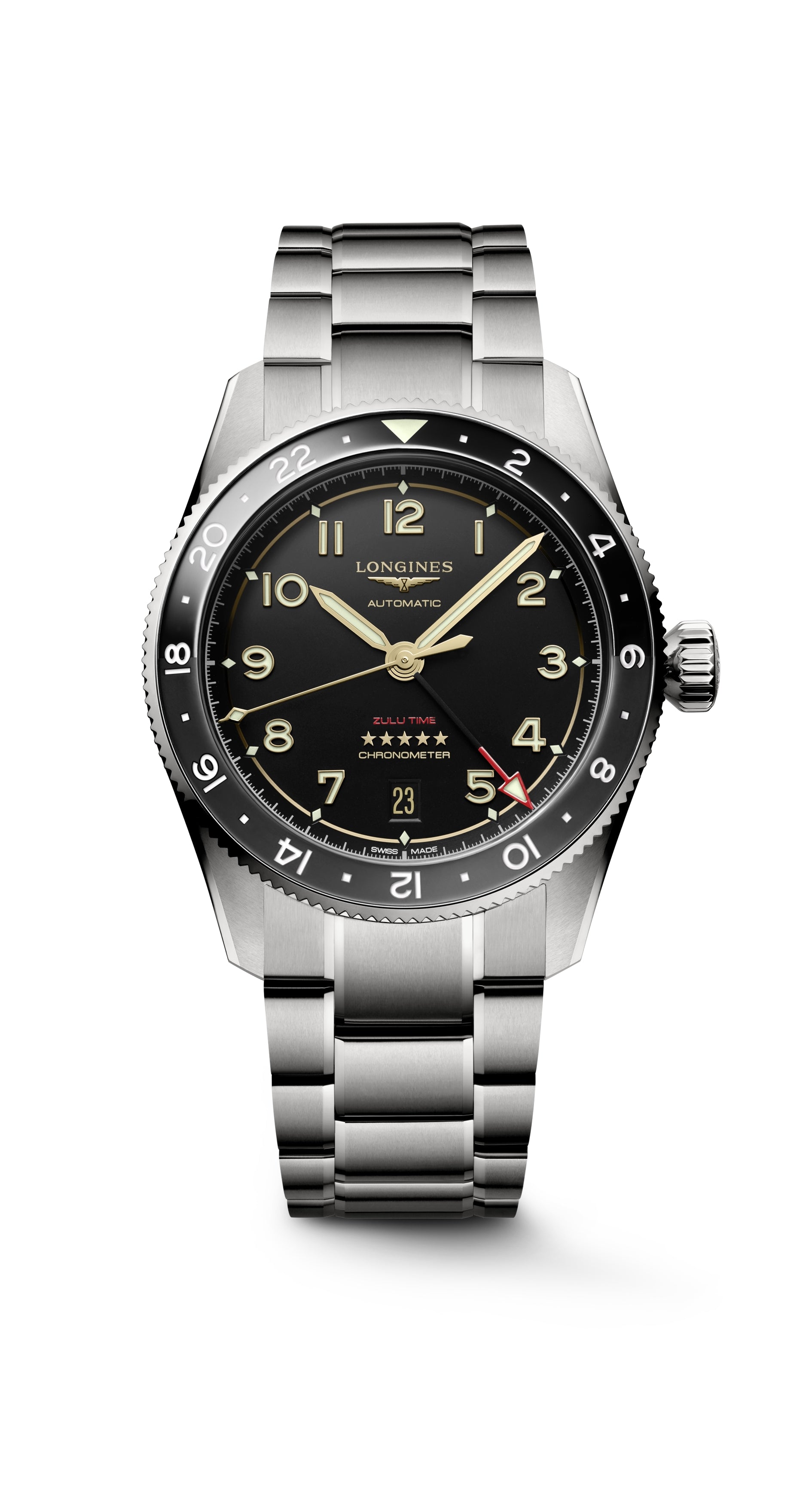 Gents Longines Spirit Zulu Time Automatic 39mm Titanium Black Dial