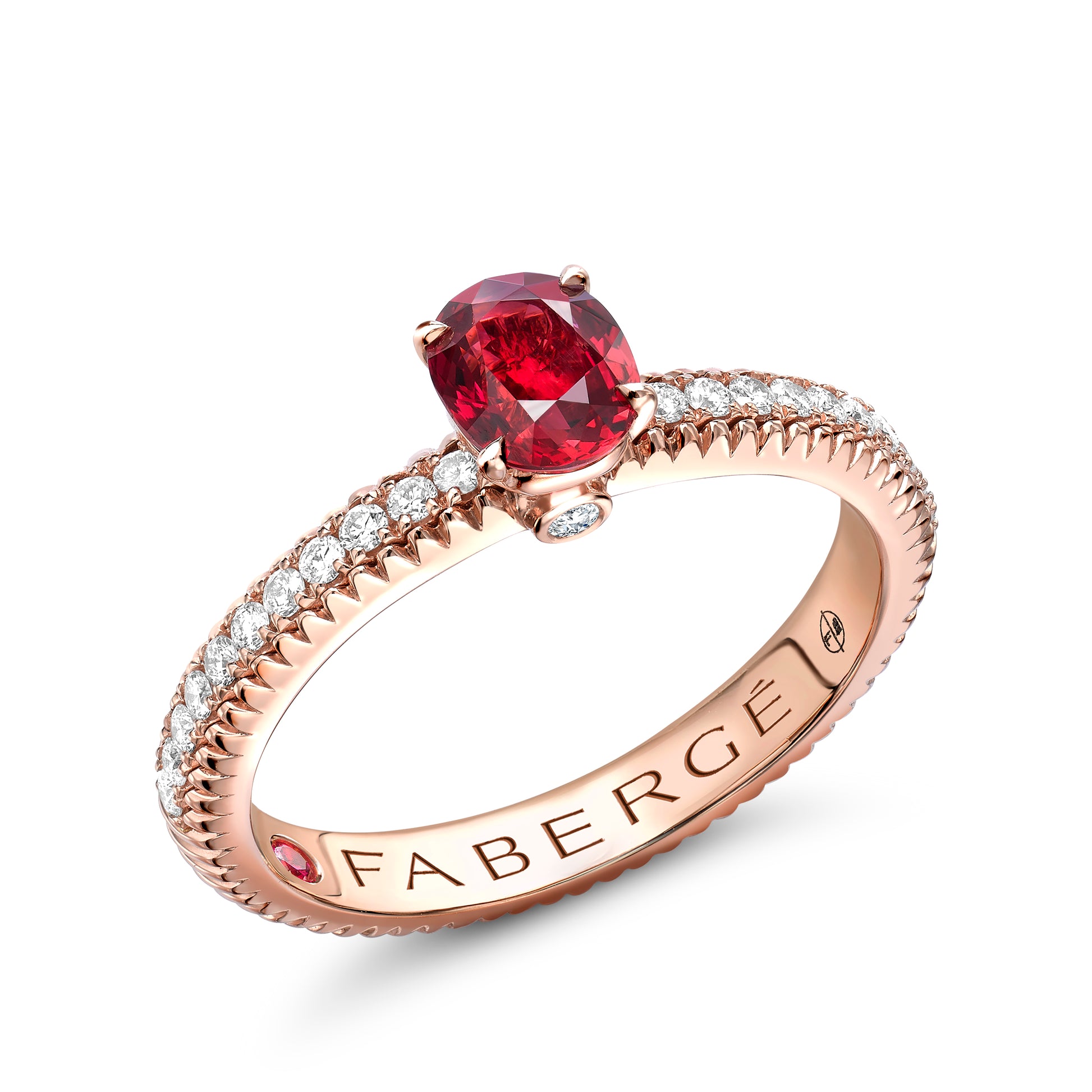 Faberge 18ct RG Colours of Love Ruby Fluted Ring with Diamond Shoulders