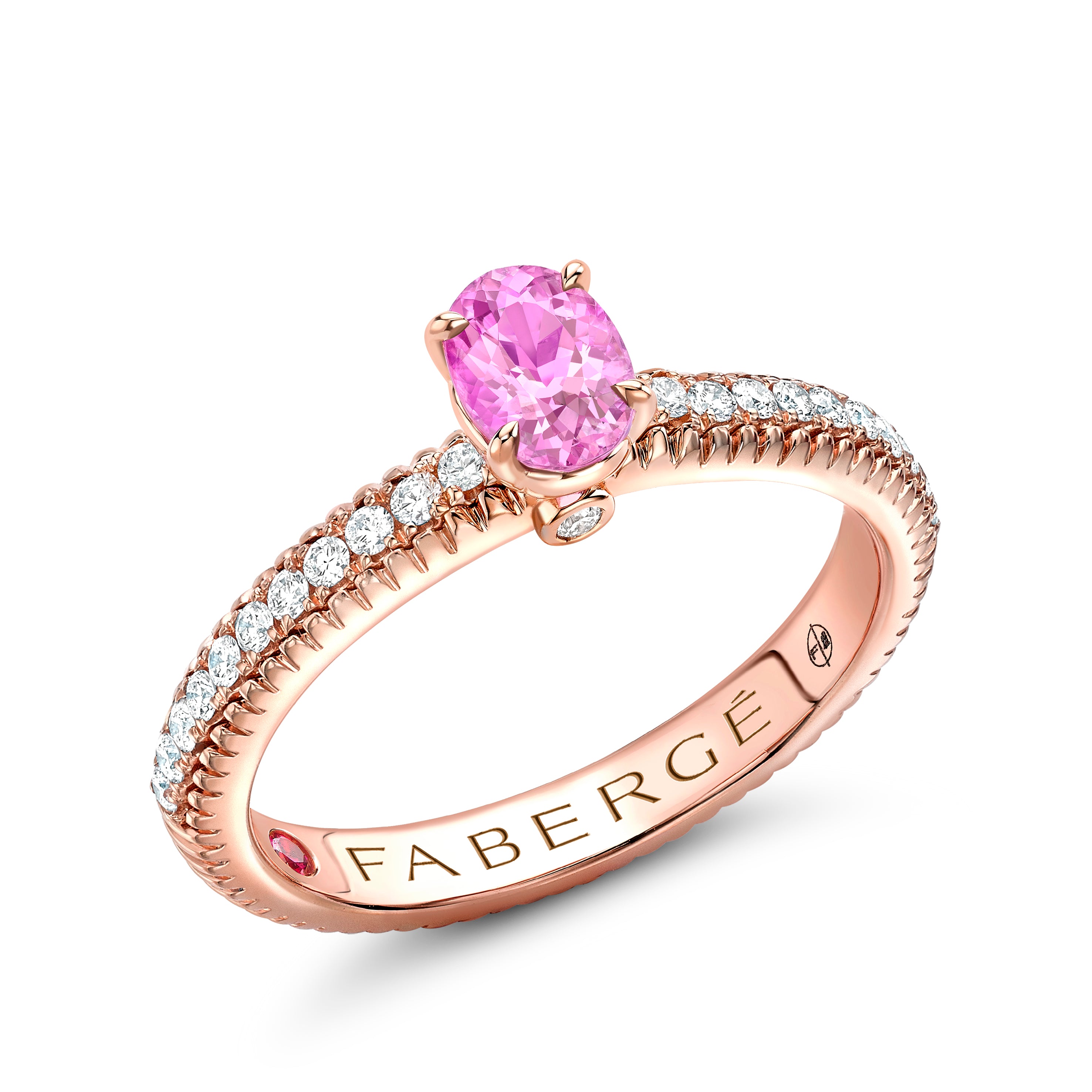 Faberge 18ct RG Colours of Love Pink Sapphire Fluted Ring with Diamond Shoulders