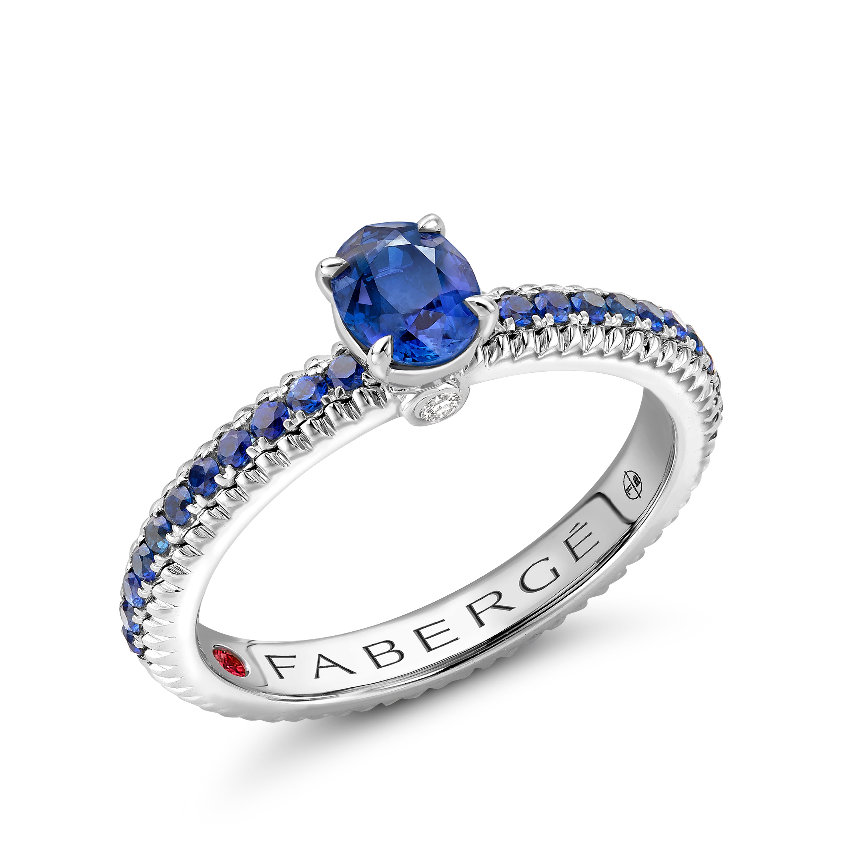 Faberge 18ct WG Colours of Love Blue Sapphire Fluted Ring with Blue Sapphire Shoulders