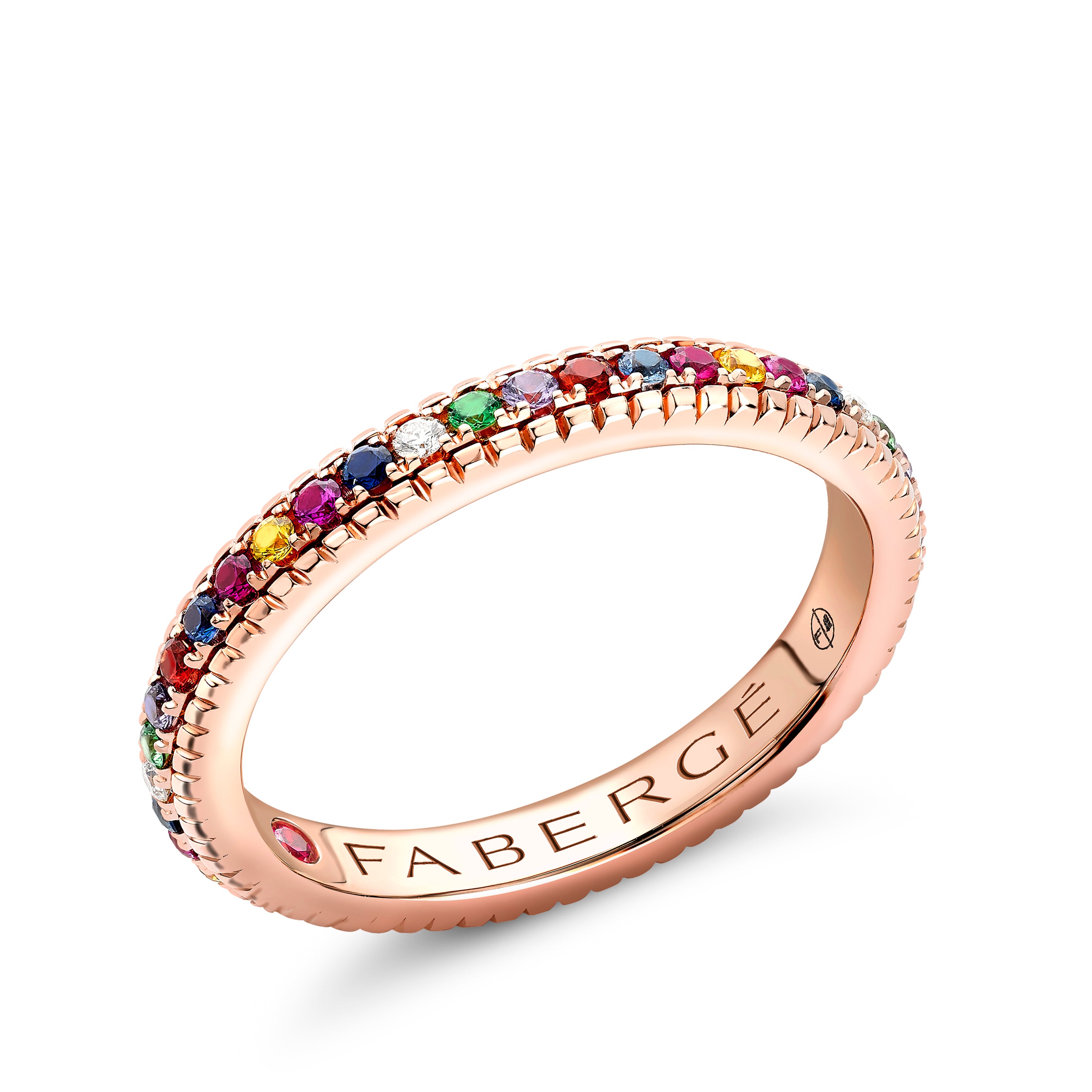 Faberge 18ct Rose Gold Colours of Love Multicoloured Gemstone Fluted Ring