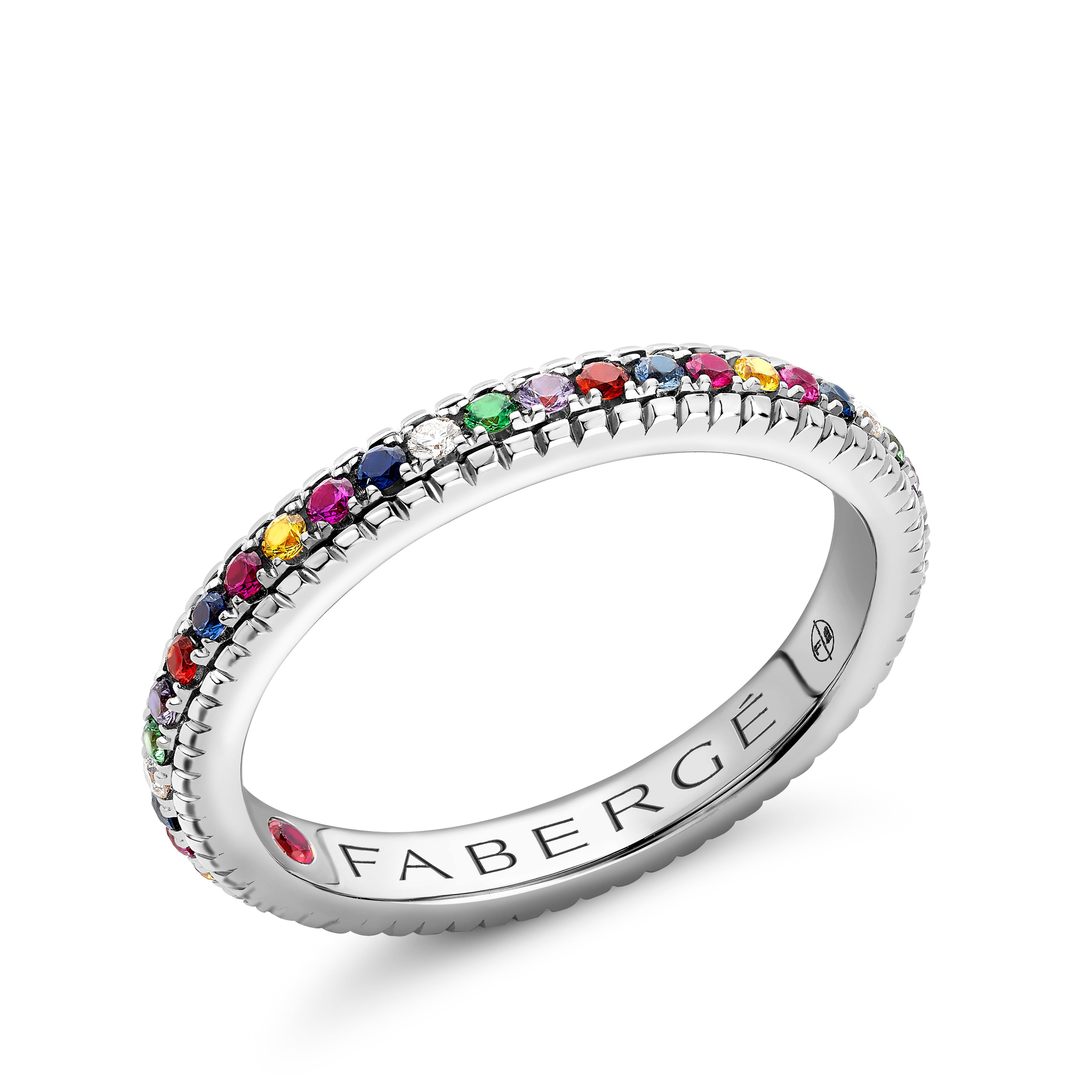 Faberge 18ct WG Colours of Love Multicoloured Gemstone Set Fluted Ring