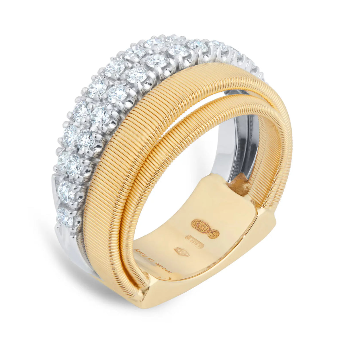 Masai 18ct Yellow Gold 2 Row Diamond Pave Ring 0.70ct