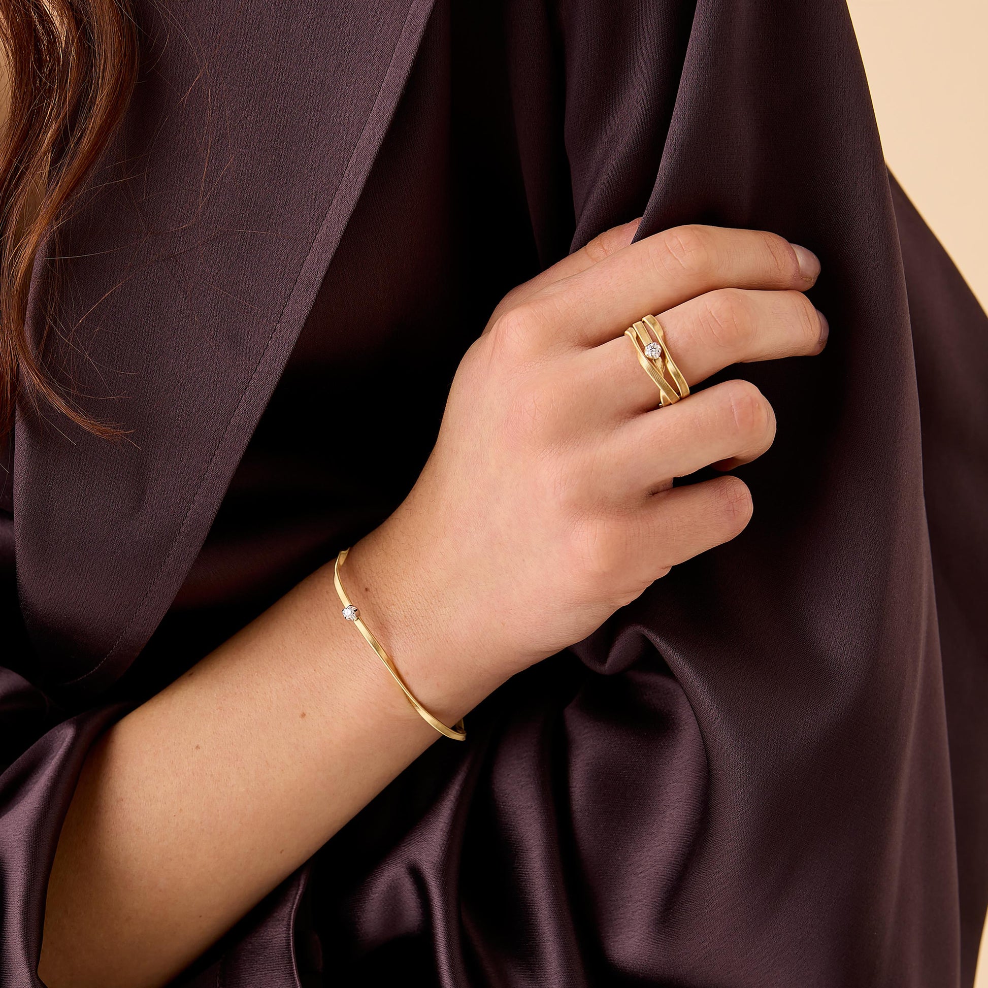 18ct Yellow Gold Marco Bicego Marrakech Single Diamond Bangle 0.08ct SG337B8YWM5