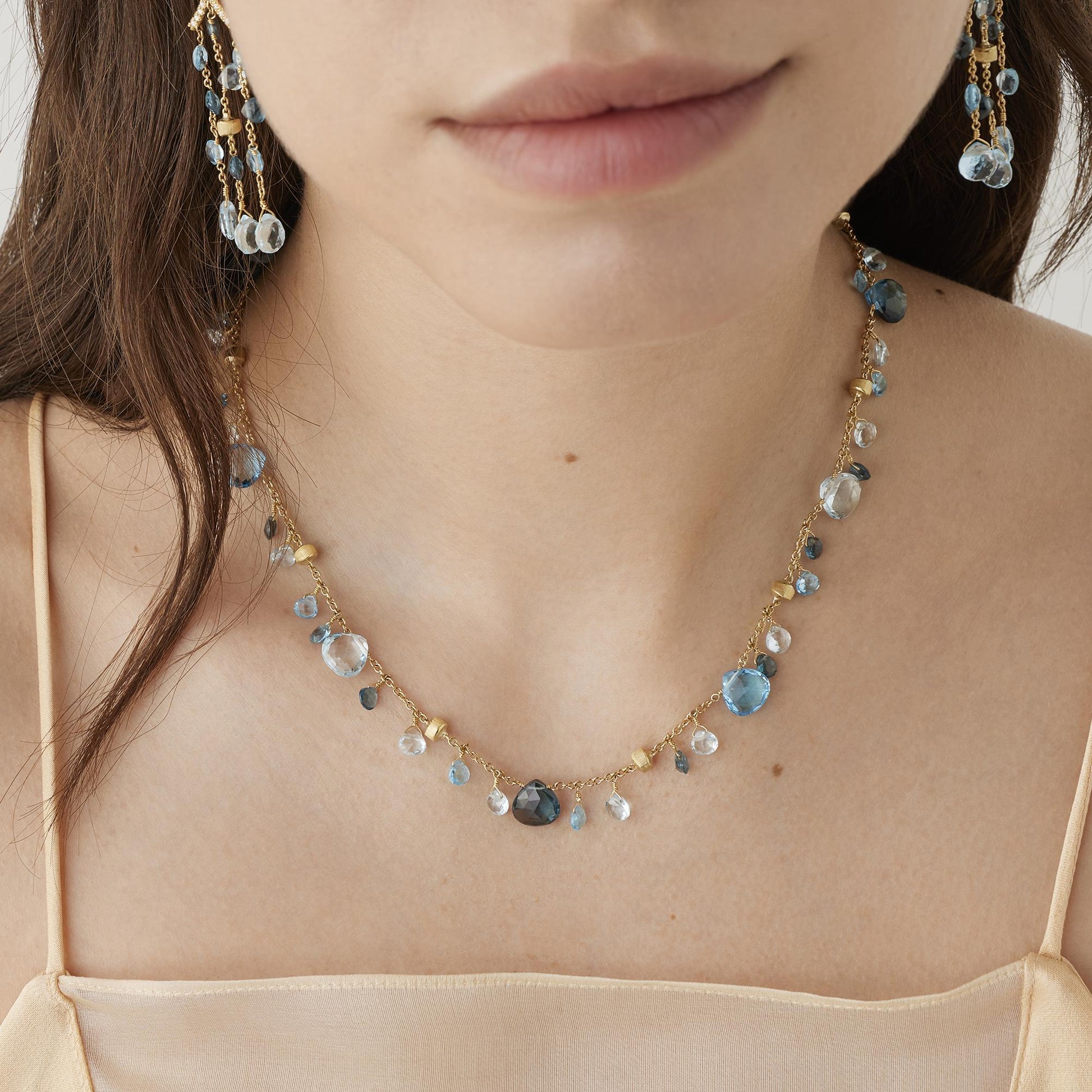 18ct Yellow Gold Marco Bicego Paradise Blue Topaz Single Strand Necklet CB2584ETP01