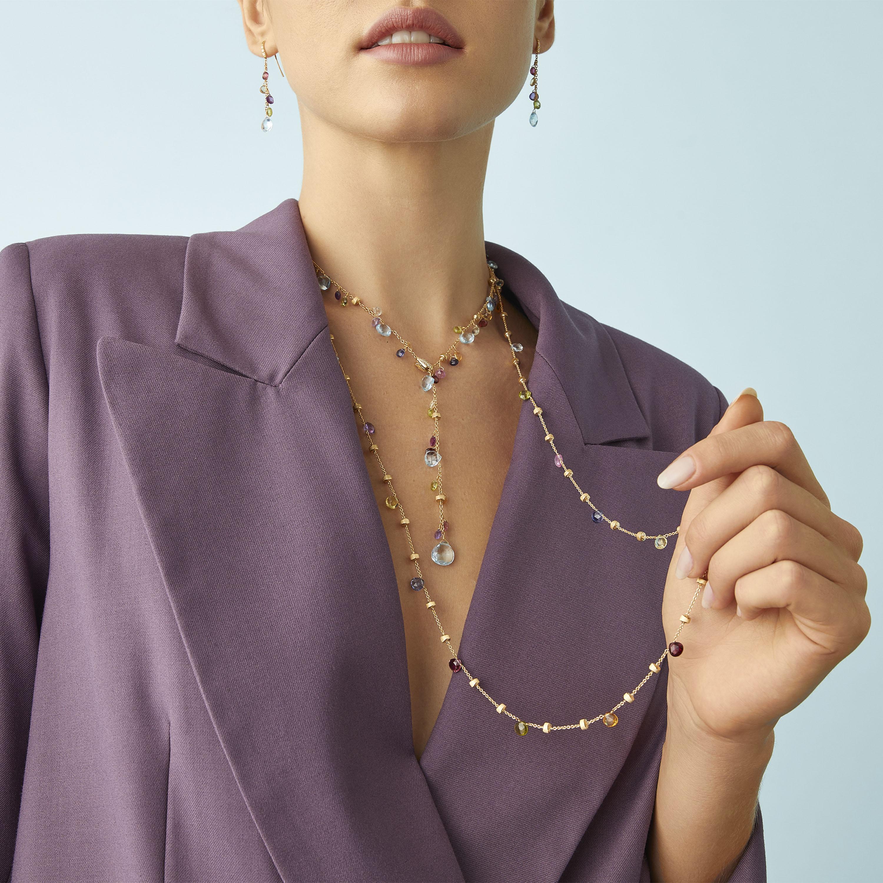 18ct Yellow Gold Marco Bicego Paradise Mixed Stone Set Long Necklet