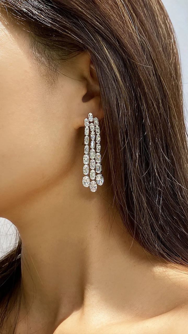 Carat London Brielle Oval Chandelier Earrings White Gold Plated
